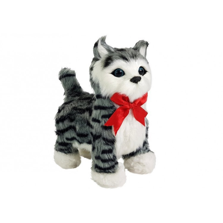 Interaktívna mačka - kráča, mňauká - sivo-čierna